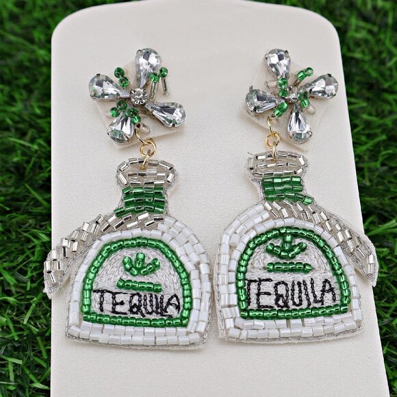 Iconic Tequila Brand Bottle Crystal Beaded Earrings - Picture 1 of 2